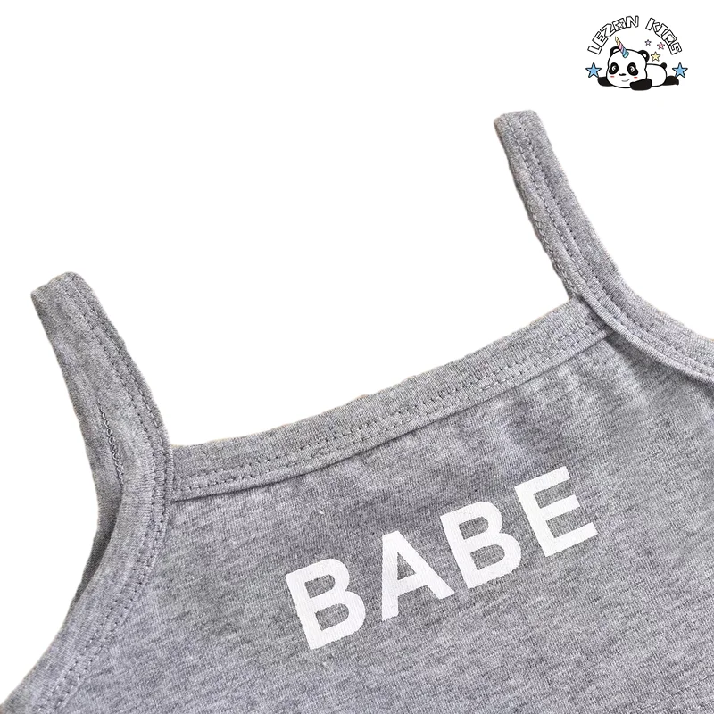 LEZONKIDS - Preço direto da fábrica para conjuntos de roupas femininas boutique personalizadas com impressão de letras fofas e saia para verão